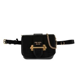Authentic Prada Leather Cahier Convertible Belt Bag – Black with Gold Hardware